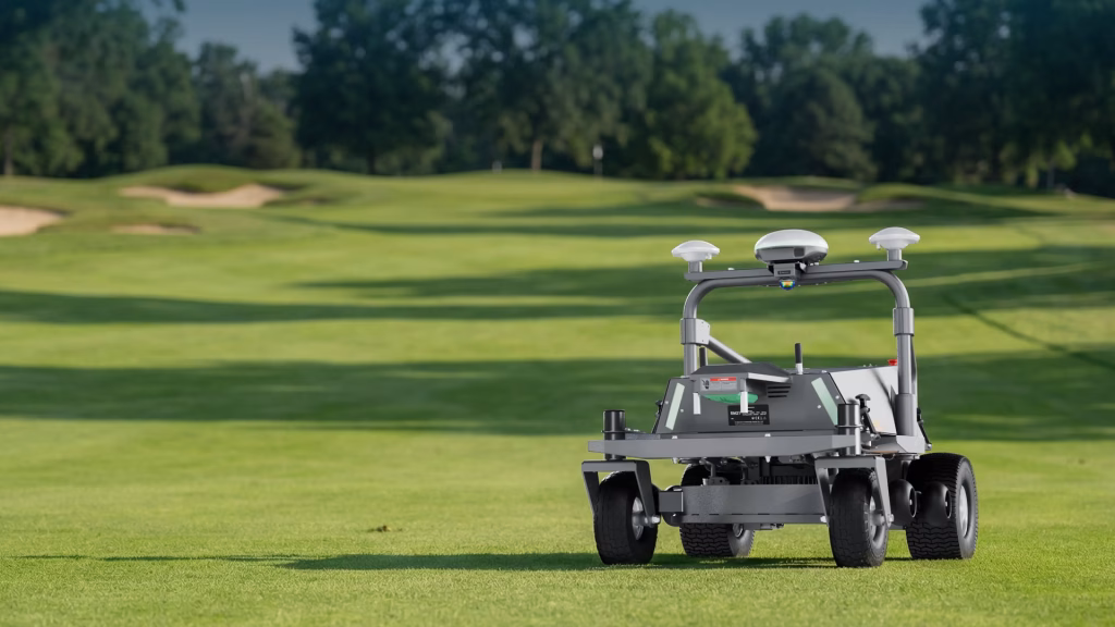 Fj Dynamics RM21 Robotic Mower on a Golf Course