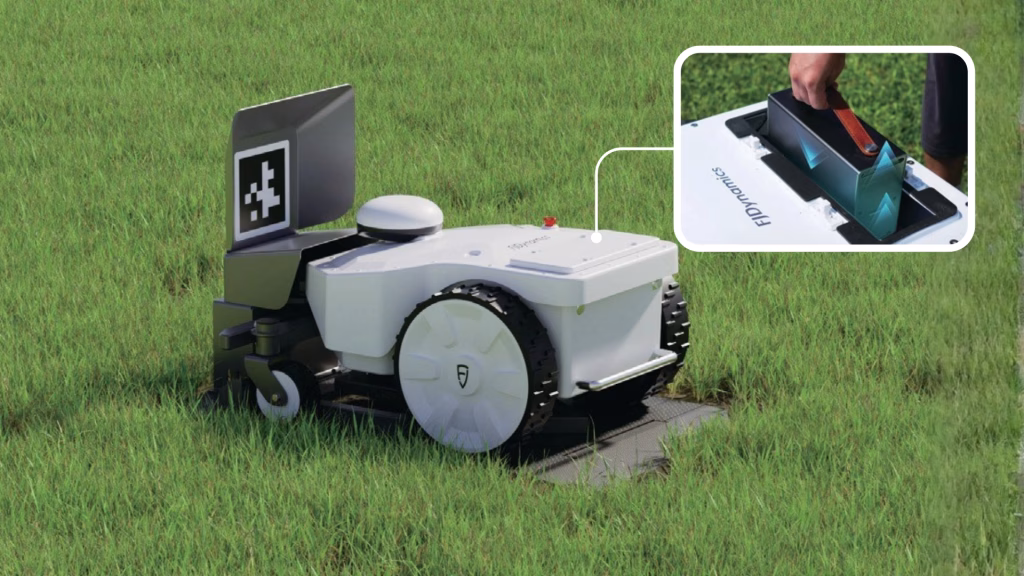 FJ Dynamics FRX robotic mower flexible charging options