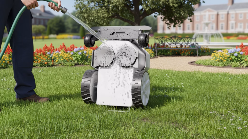 FJ Dynamics FRX robotic mower washing